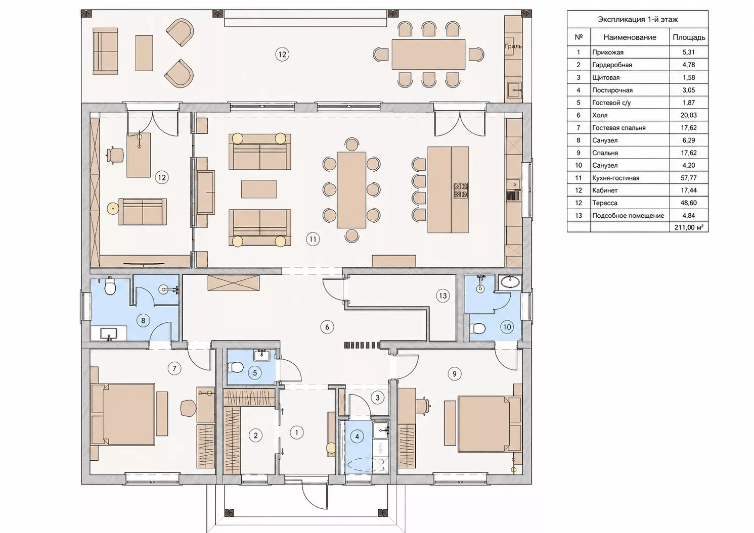 Интерьер коттеджа 322 м² в Завидово