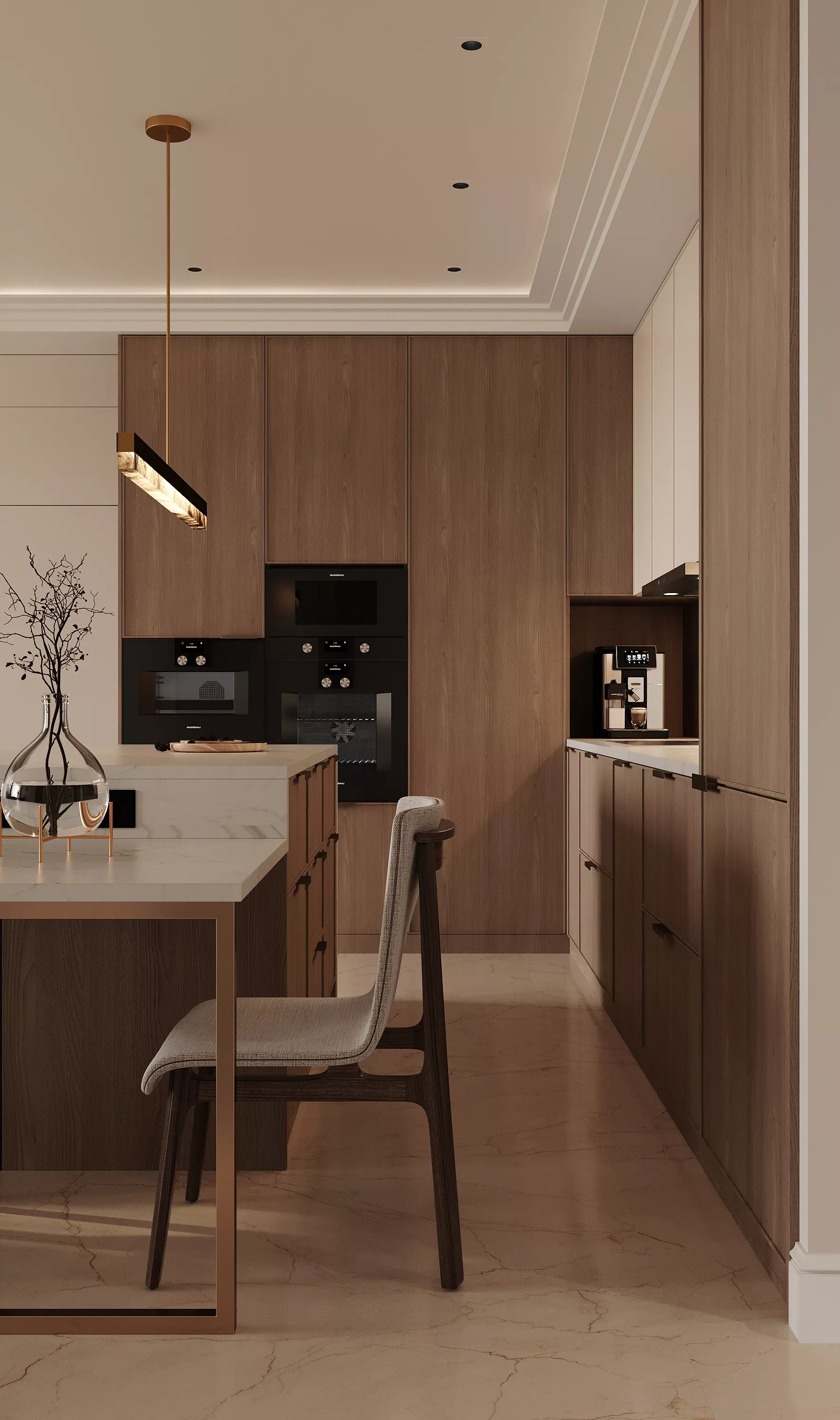 Apartment interior design 122 m² in Monaco — Kitchen-living