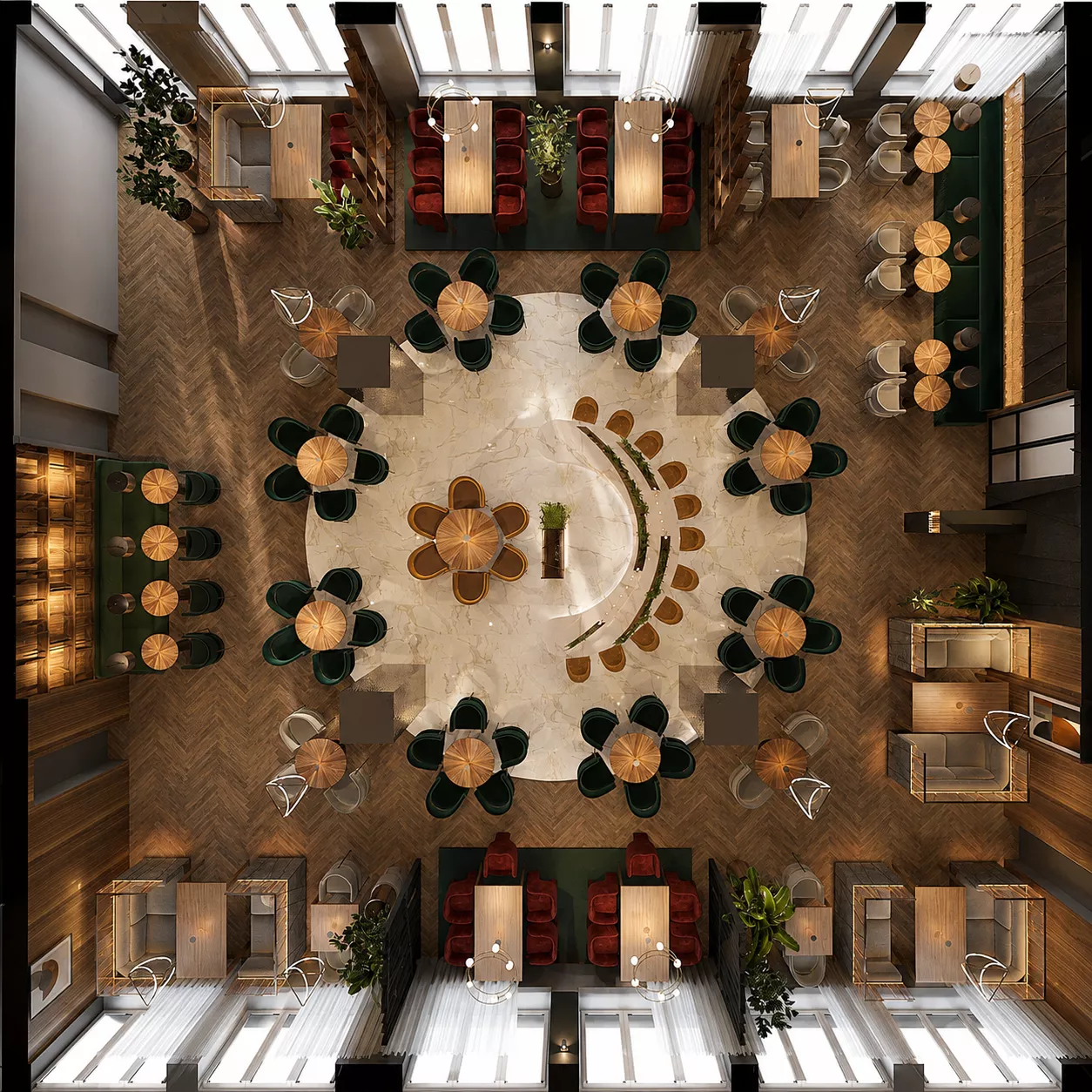 Restaurant interior design 317 m² in the Uralskiy Utes hotel & restaurant complex