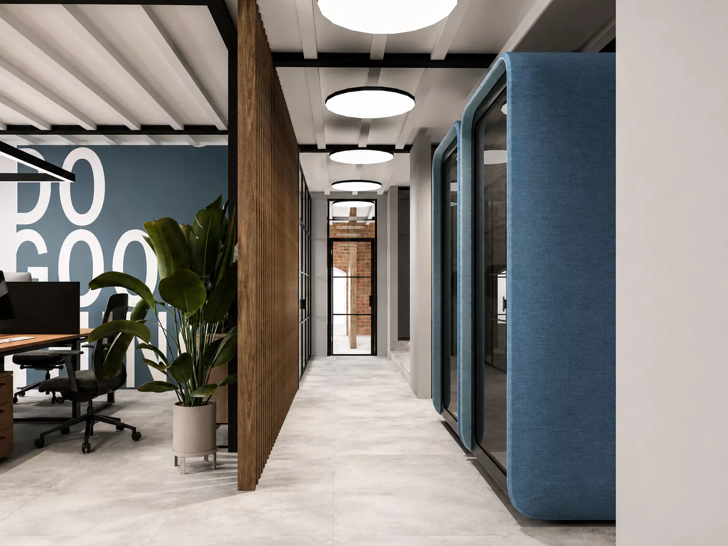 Office interior design s antresolyu 400 m² — Open Space