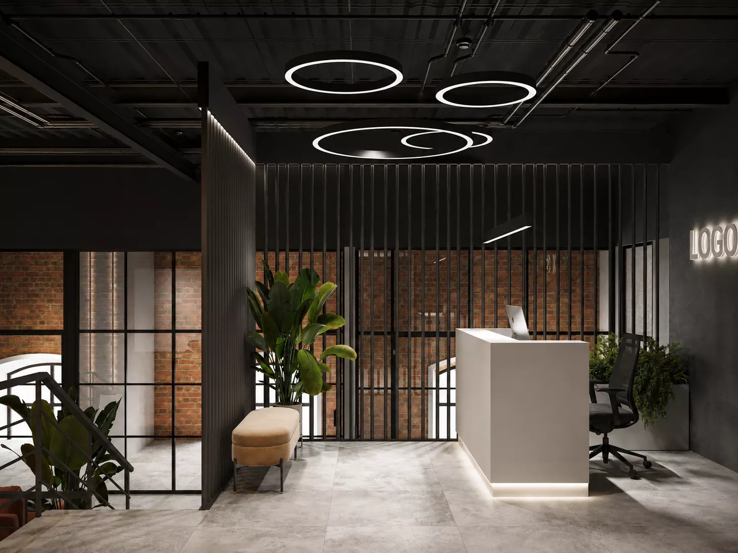 Office interior design s antresolyu 400 m² — Open Space
