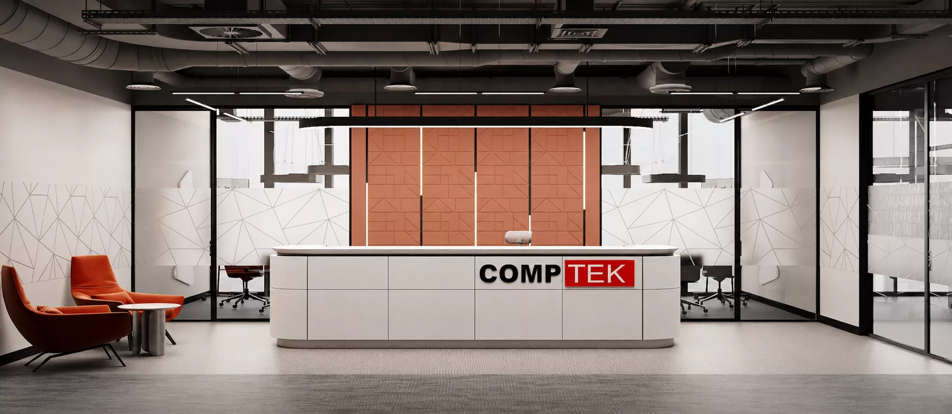 Office interior design 400 m² for Comptek — Reception