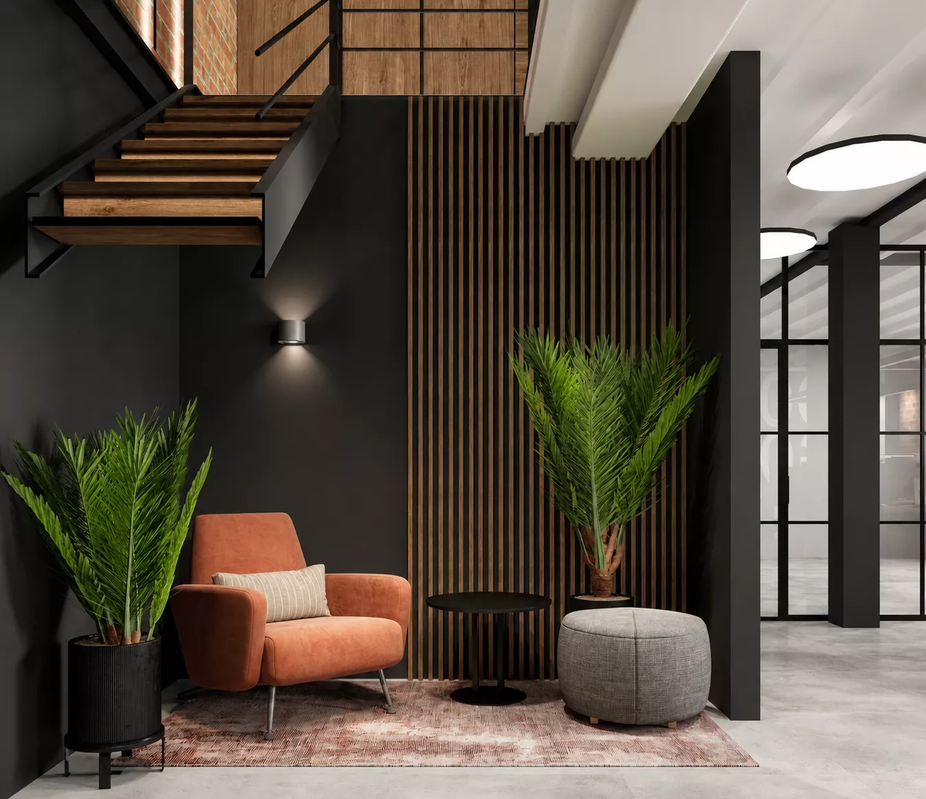 Office interior design s antresolyu 400 m² — Lounge