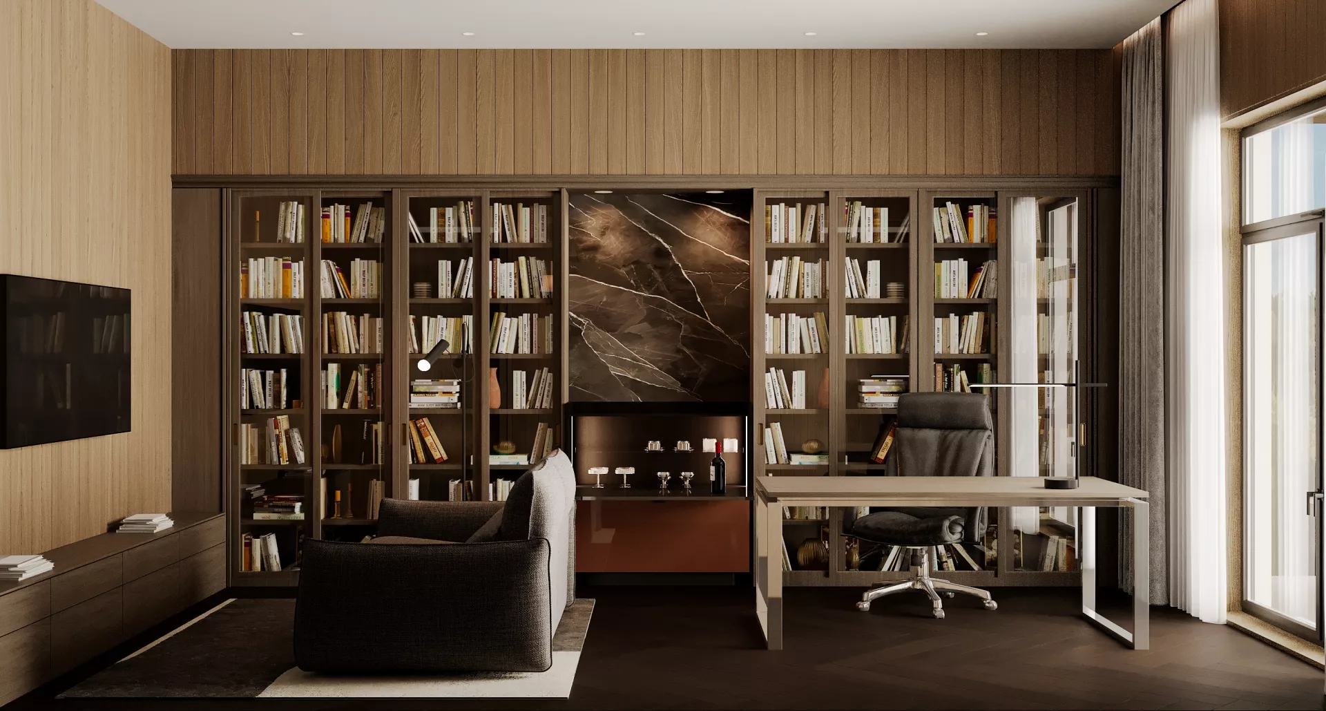 Cottage interior 322 m² in Zavidovo — Study