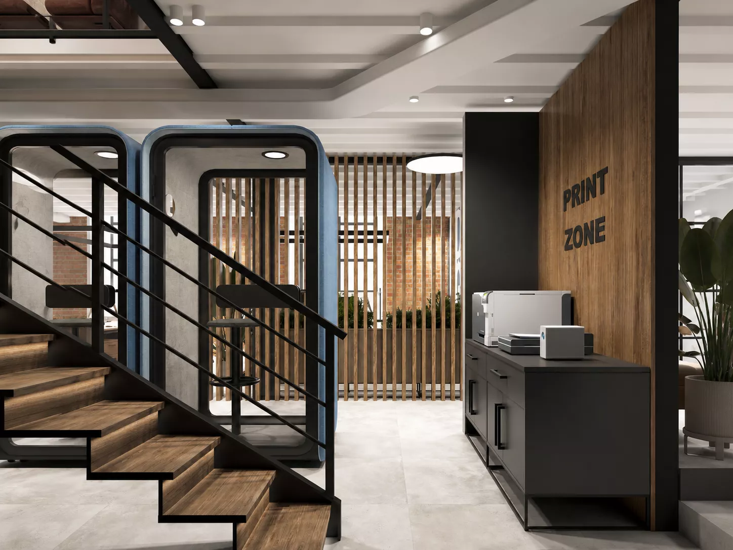 Office interior design s antresolyu 400 m² — Open Space