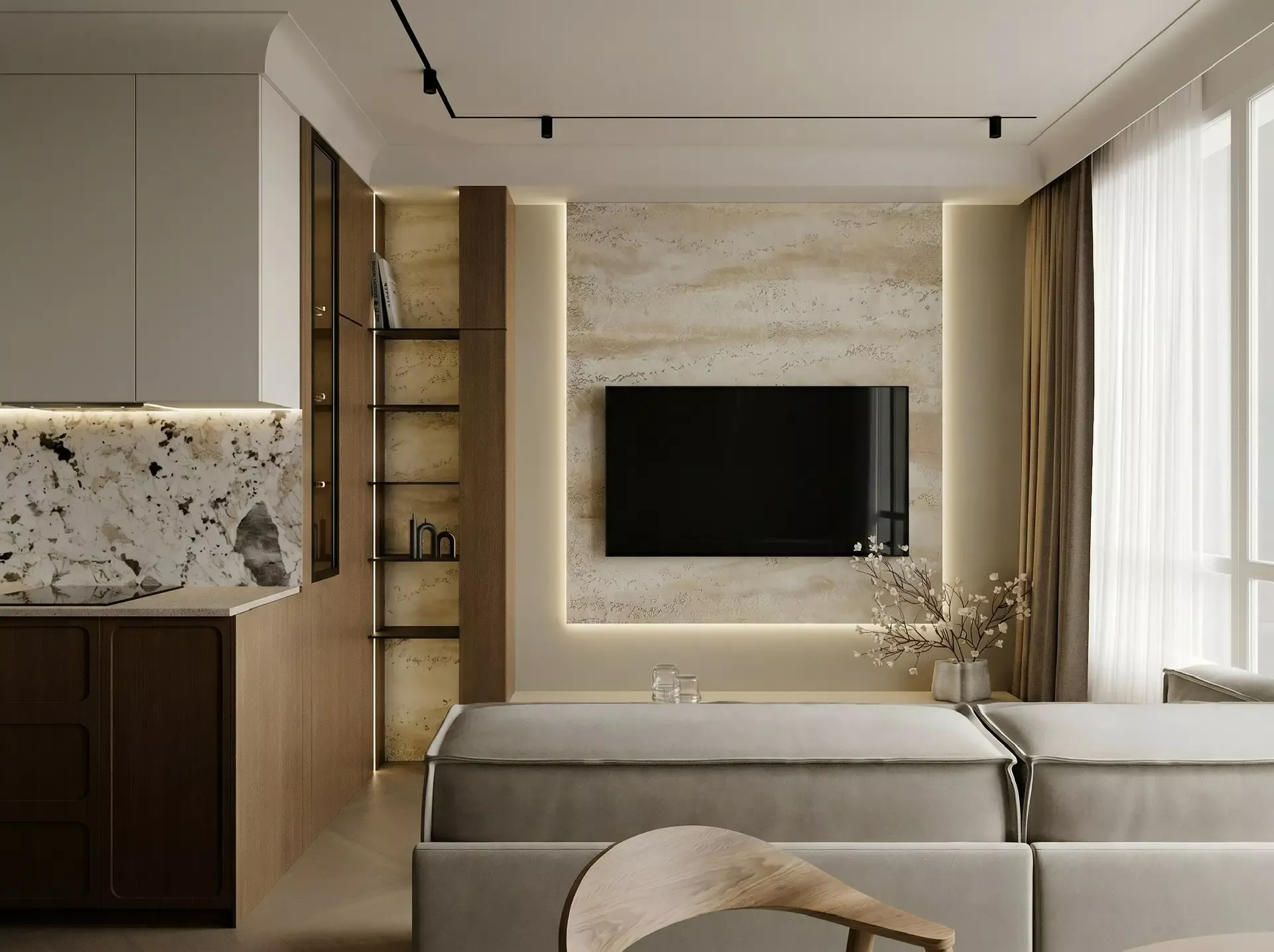 Apartment design project 62 m² RC Luchi — Kitchen-living