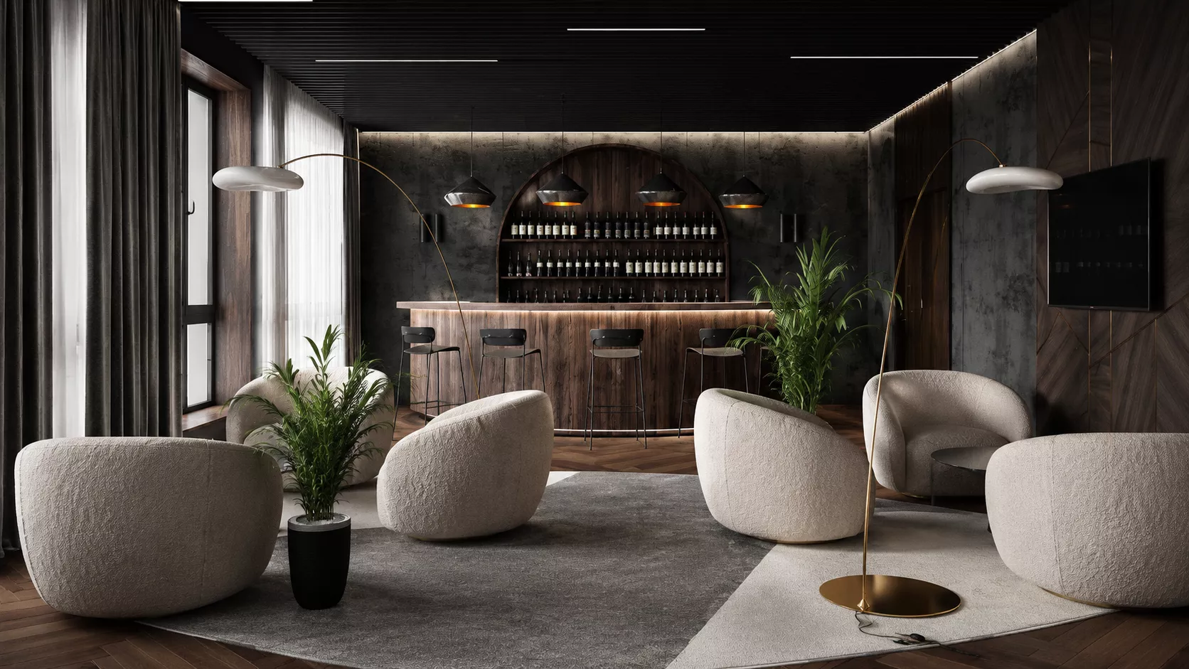 Bar interior design 130 m² in the Uralskiy Utes hotel & restaurant complex