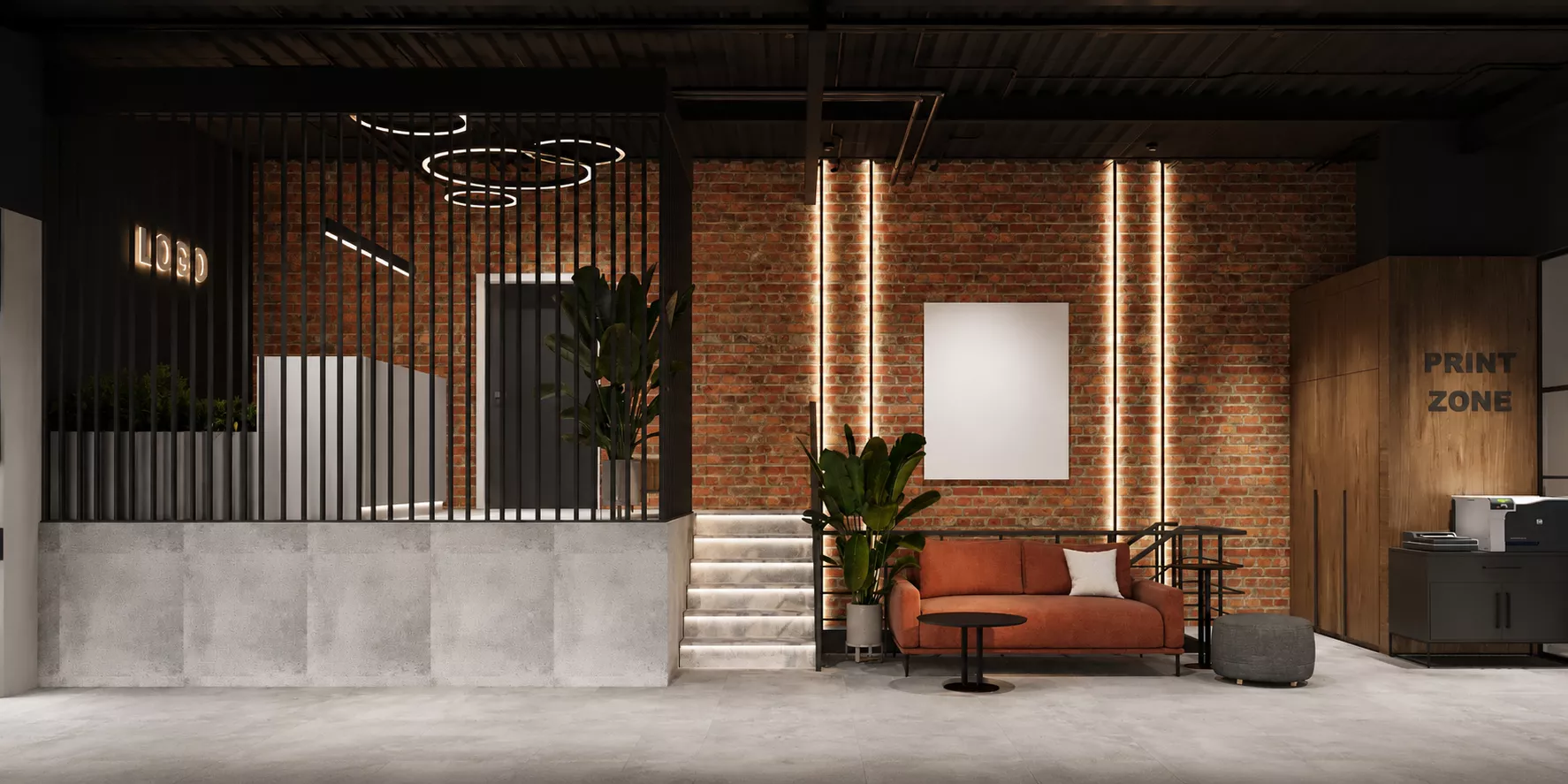 Office interior design s antresolyu 400 m² — Open Space