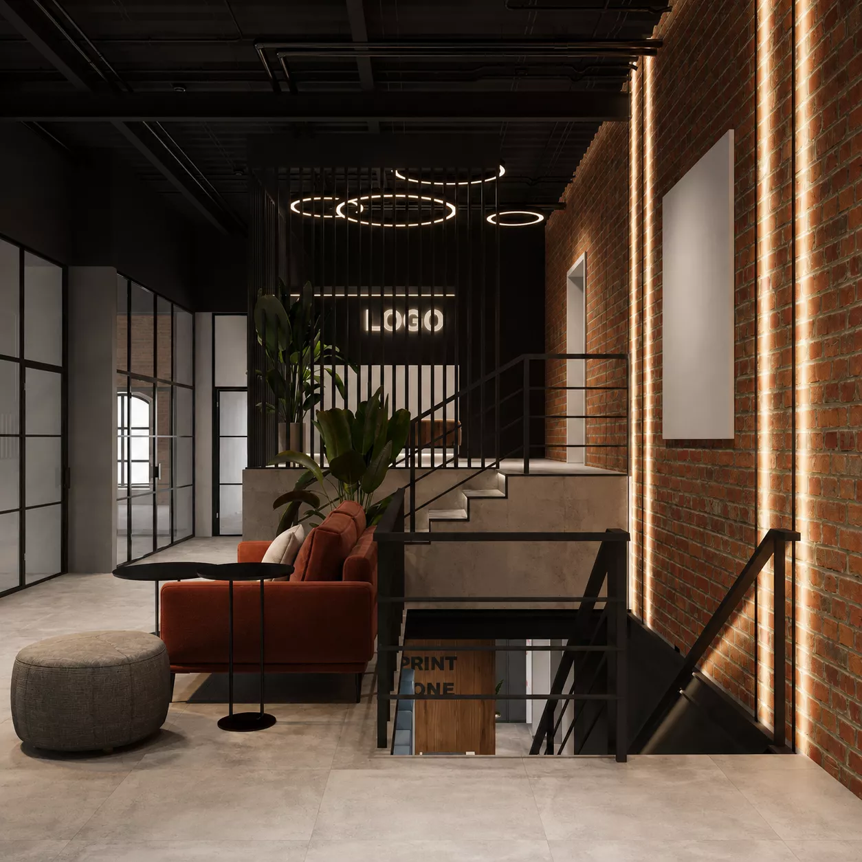 Office interior design s antresolyu 400 m² — Open Space