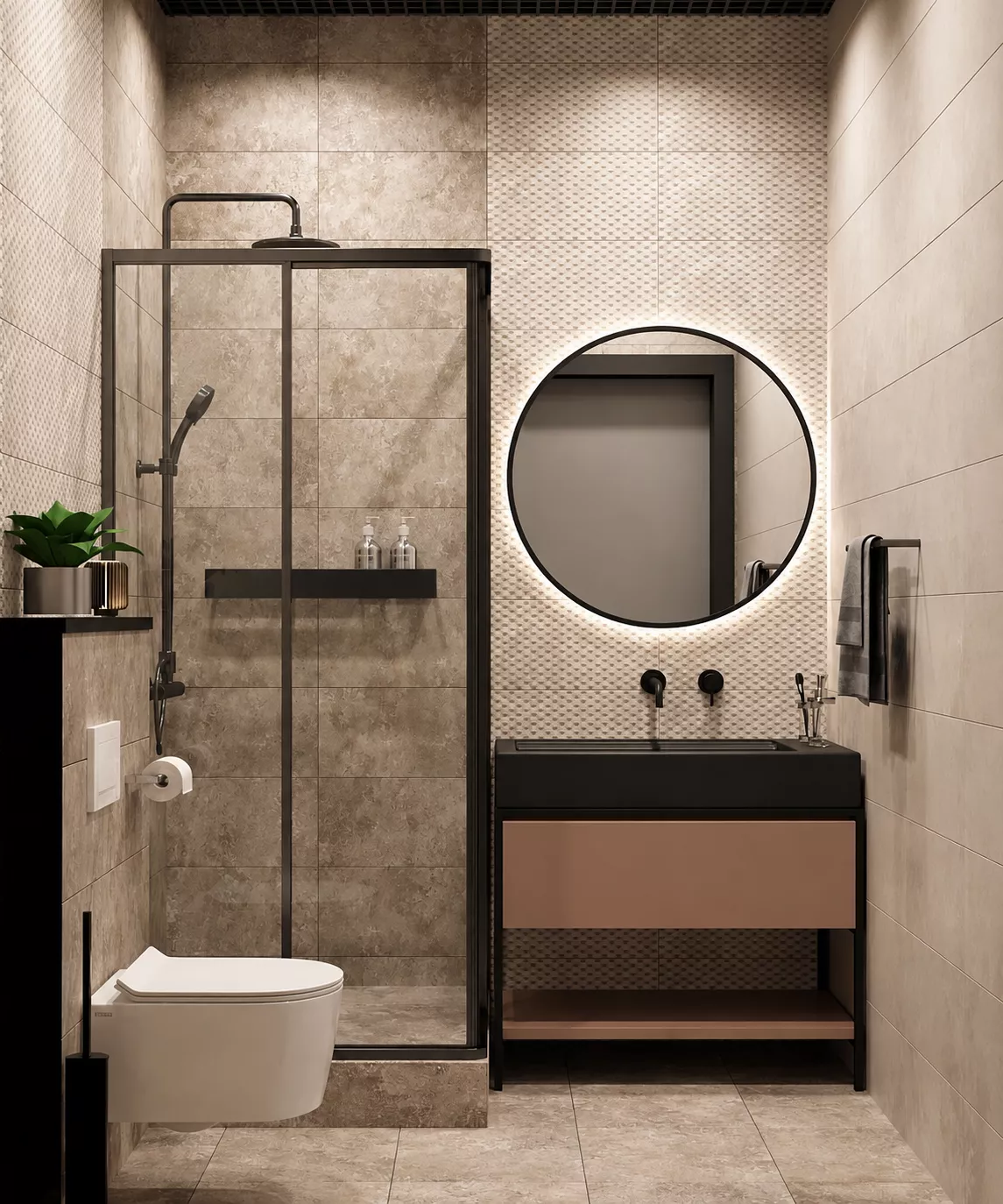 Interior design gostinitsy. Khostel and otdelnye nomera. 970 m² — Bathroom