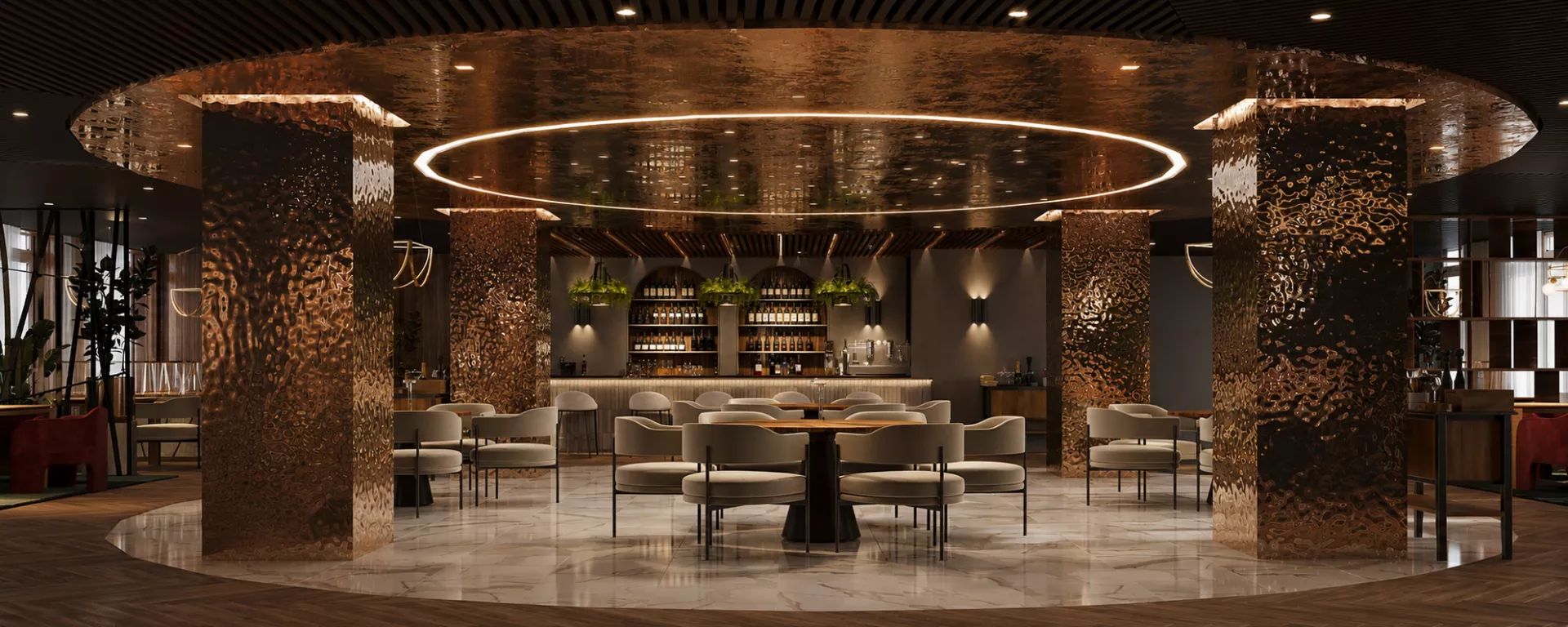 Restaurant interior design 317 m² in the Uralskiy Utes hotel & restaurant complex
