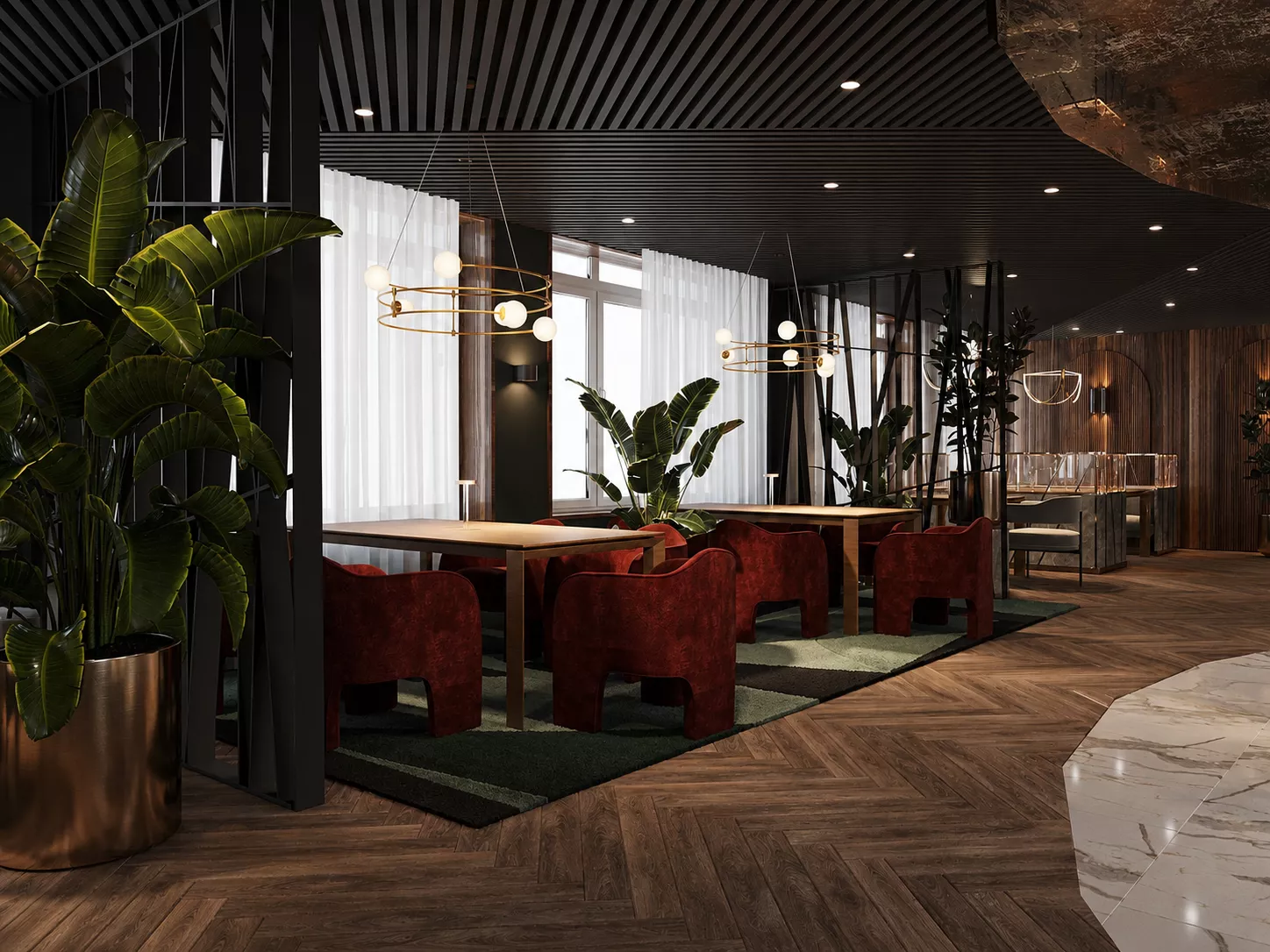 Restaurant interior design 317 m² in the Uralskiy Utes hotel & restaurant complex