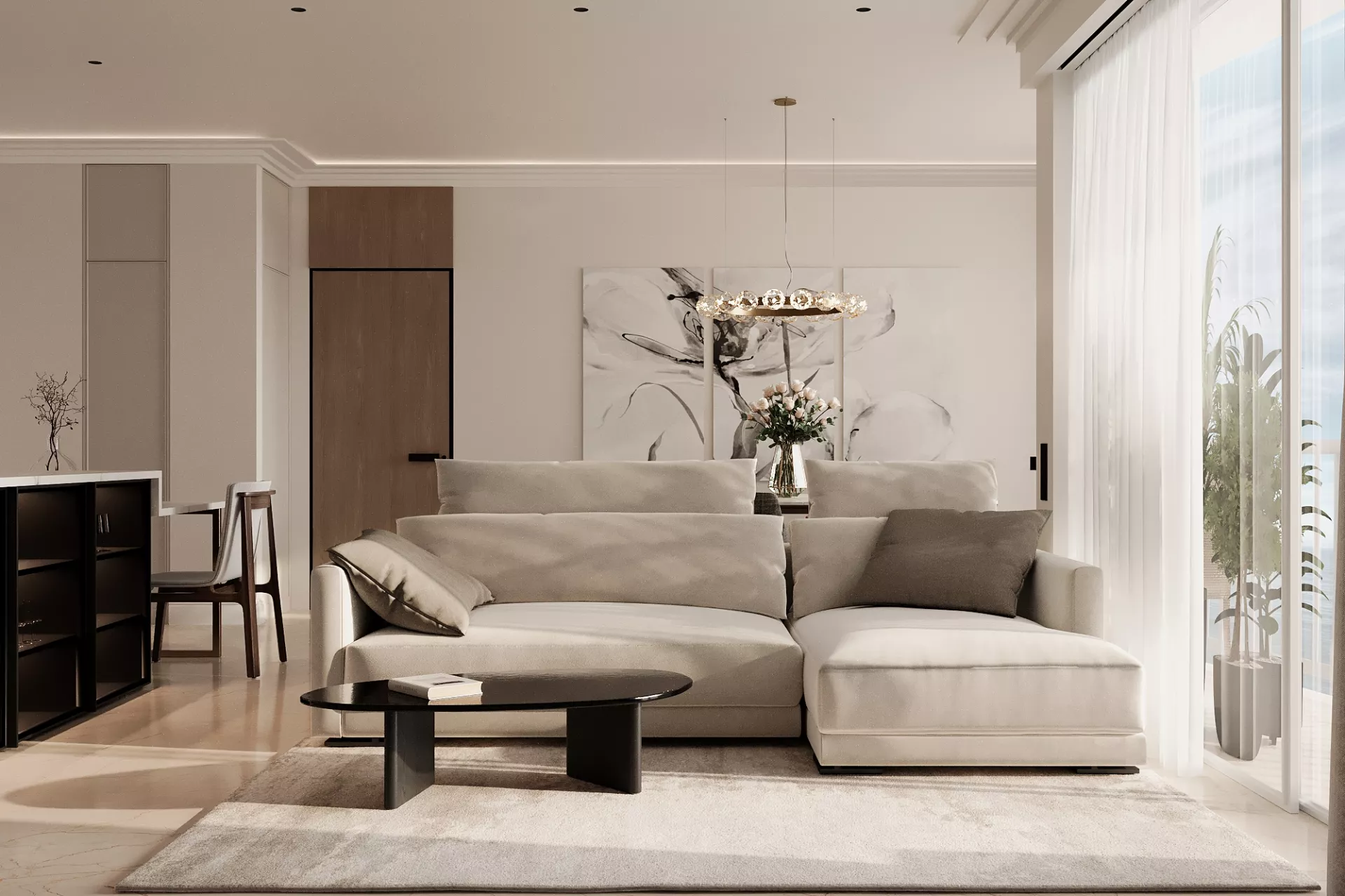 Apartment interior design 122 m² in Monaco — Kitchen-living
