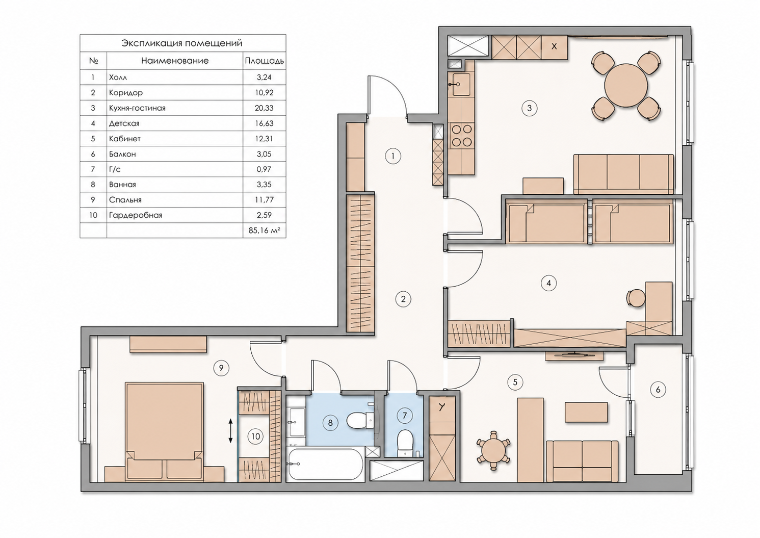 Room plan 1 — Design of an apartment of 80 m²  in Moscow. LCD Luchi