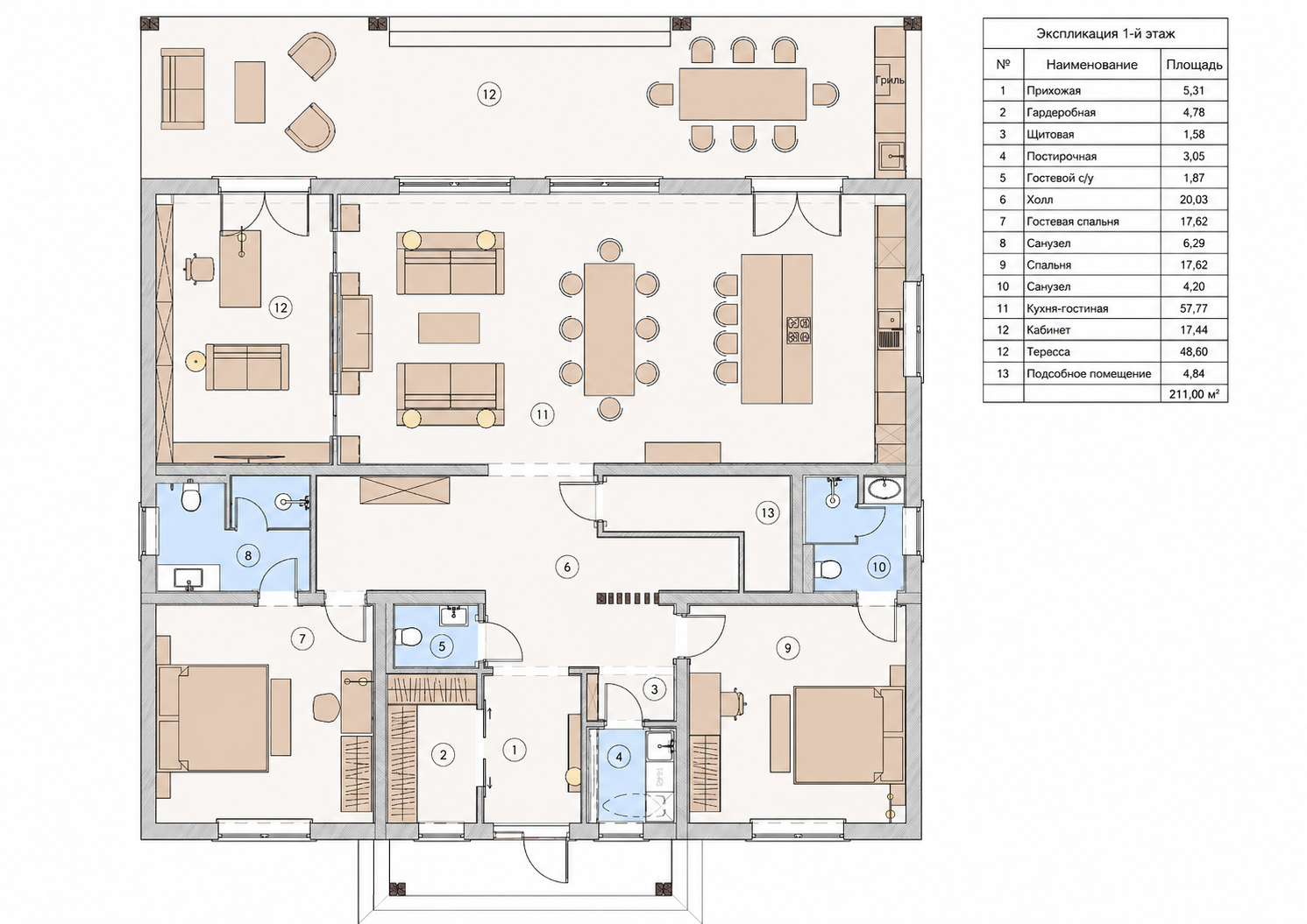 Интерьер коттеджа 320 м² в Завидово