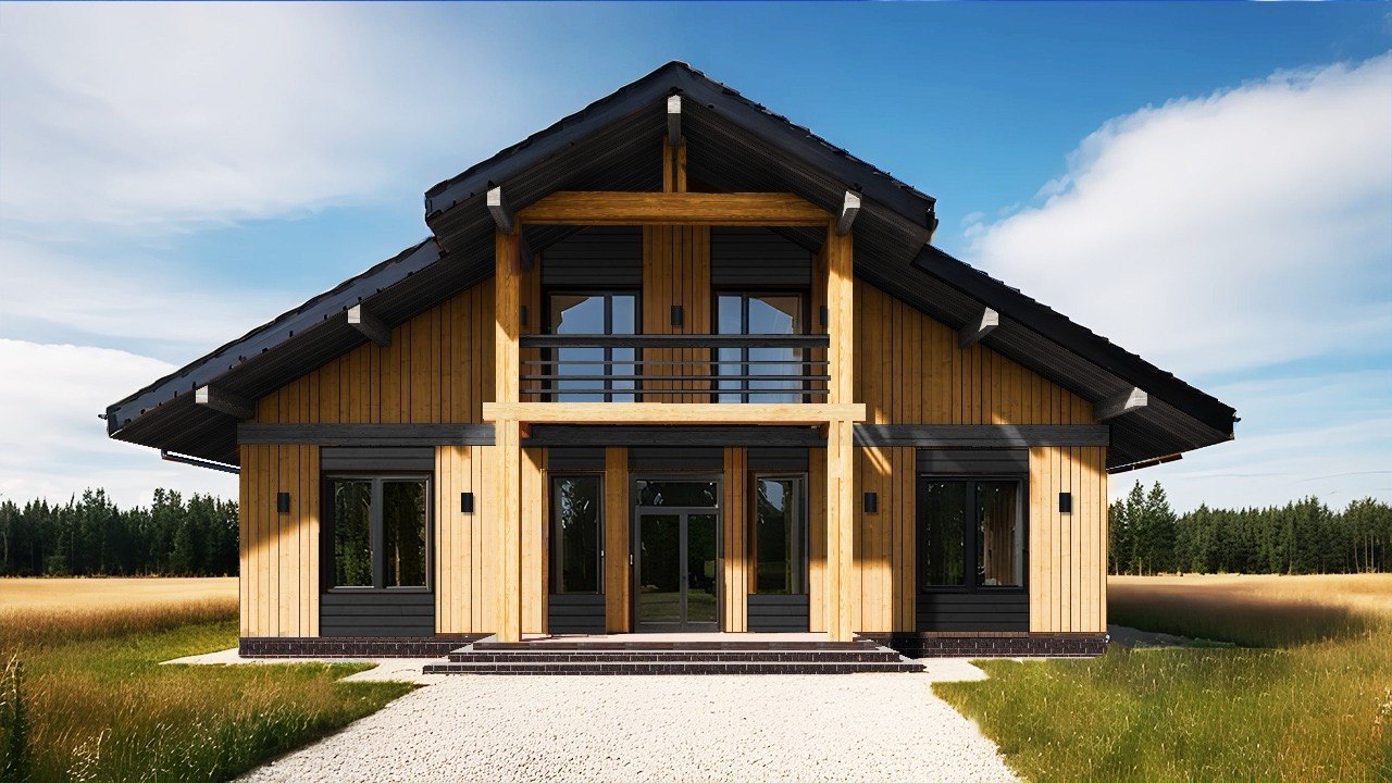 Design of the facade of a 320 m² cottage in Zavdovo