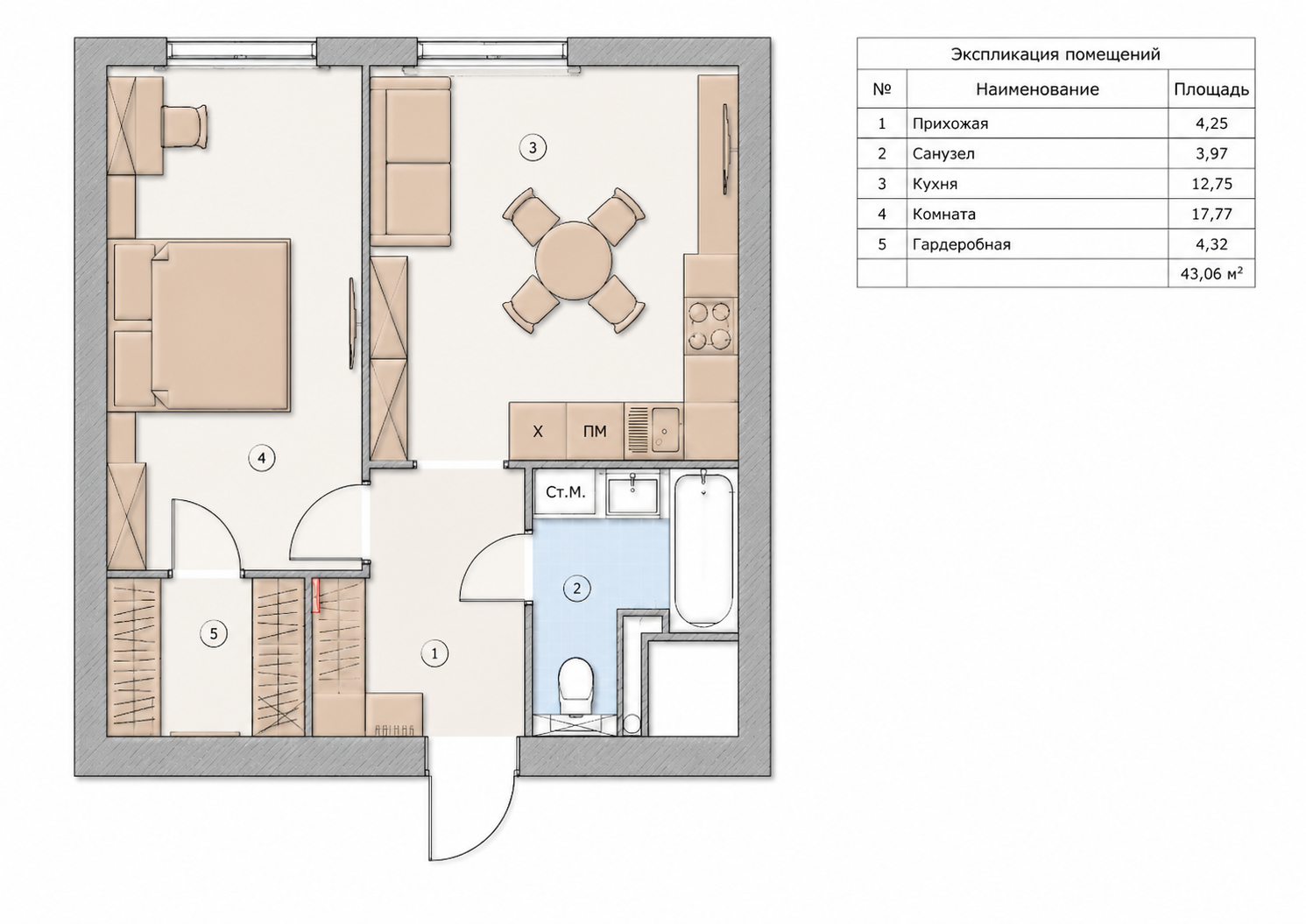 Дизайн квартиры 40м² в Саранске