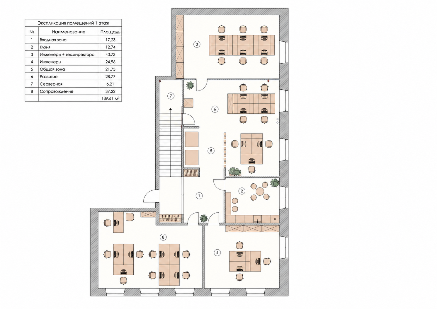 Floor plan 1 — Office interior design s antresolyu 400 m²