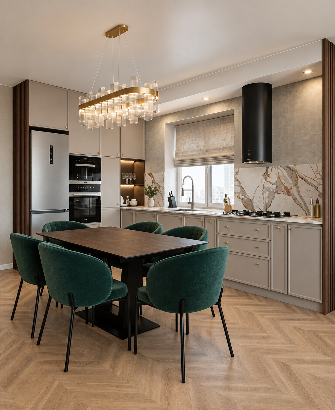 Design project Taun Khausa 120 m² — Kitchen-living